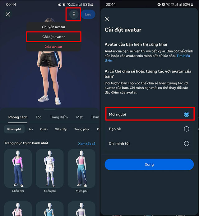 Cài đặt Avatar