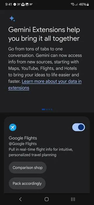 Kích hoạt Gemini extension