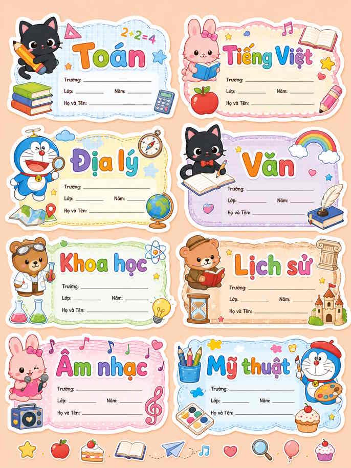 Mẫu nhãn vở do ChatGPT thiết kế