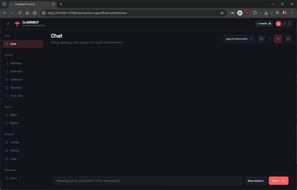 Giao diện clawdbot chat 