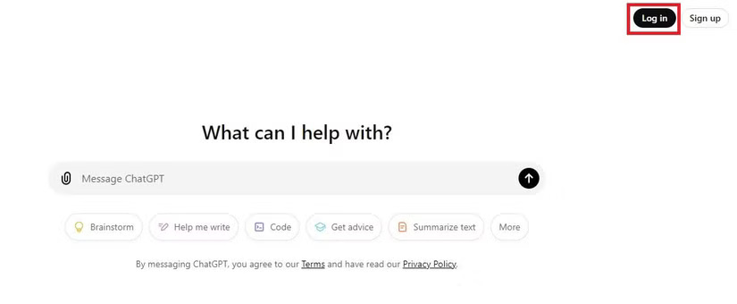 Tùy chọn Log in trong ChatGPT trên web