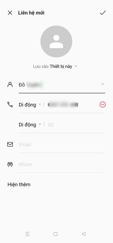 Lưu số điện thoại trong Danh bạ