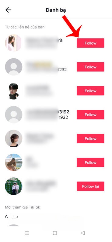 Bạn bè TikTok trong Danh bạ
