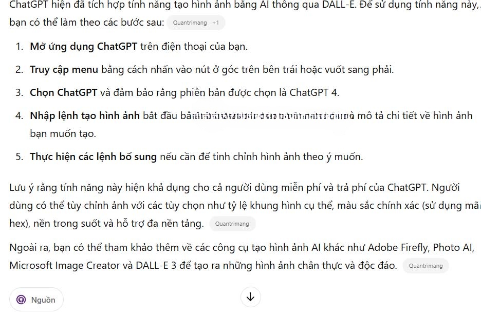 Nội dung tìm kiếm từ trang web trên ChatGPT