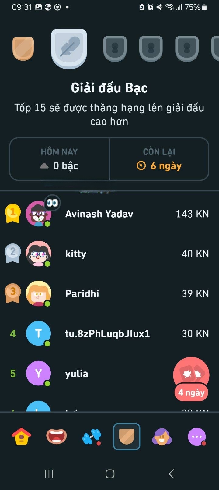 Bảng xếp hạng trên Duolingo