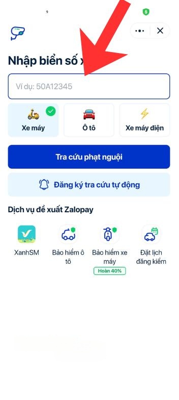 Chọn loại phương tiện và nhập biển số xe , Chạm vào nút Tra cứu phạt nguội