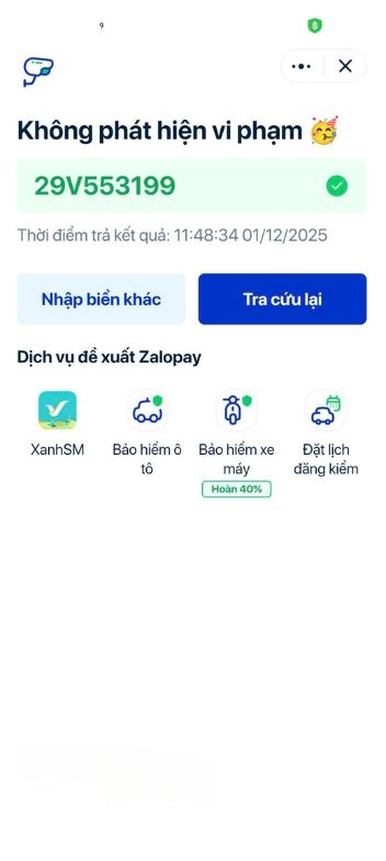 Hiển thị thông tin nếu có vi phạm. 