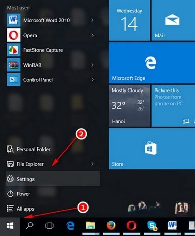 cach vao settings tren windows 10