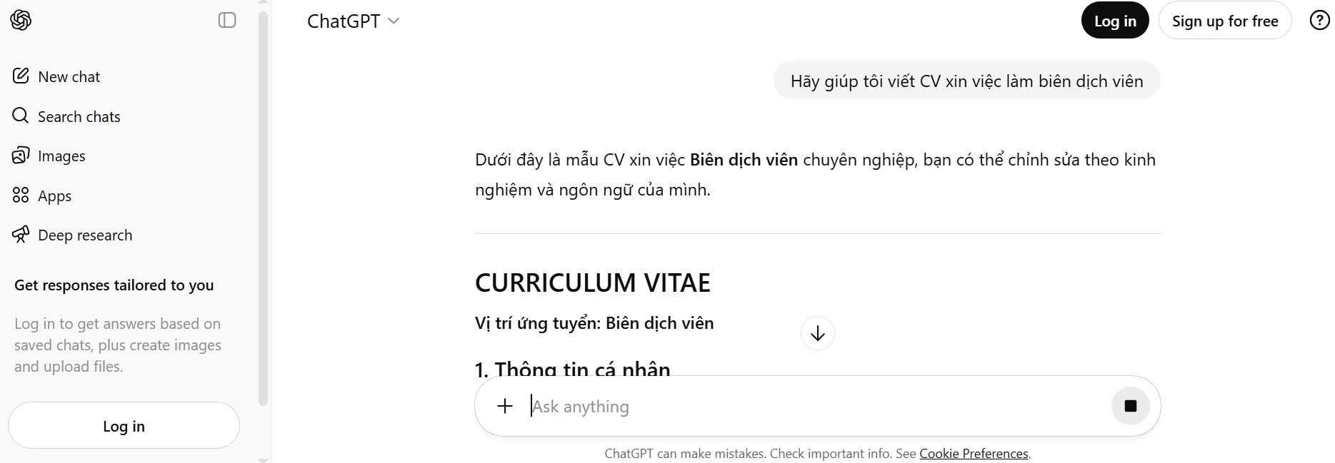 Dùng ChatGPT viết CV