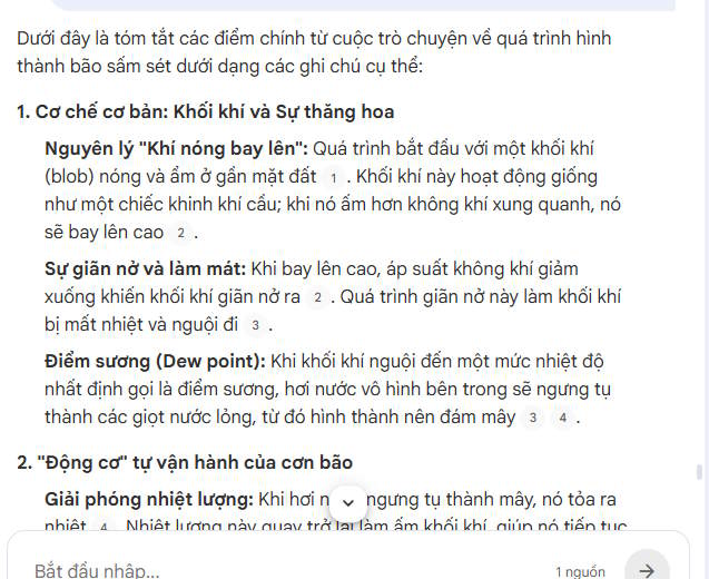 Điểm chính trong các đoạn chat trên NotebookLM