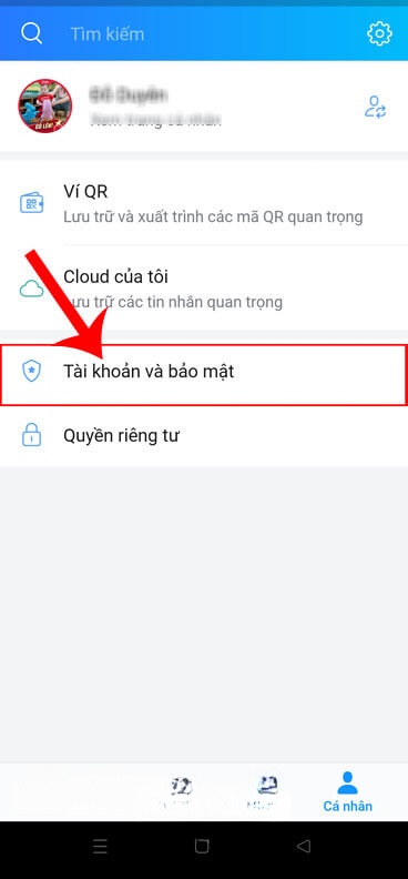 Nhấn vào mục Tài khoản và bảo mật