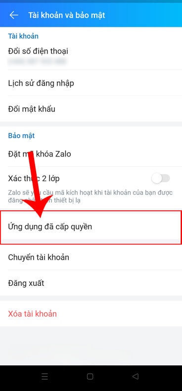 Chạm vào mục Ứng dụng đã cấp quyền