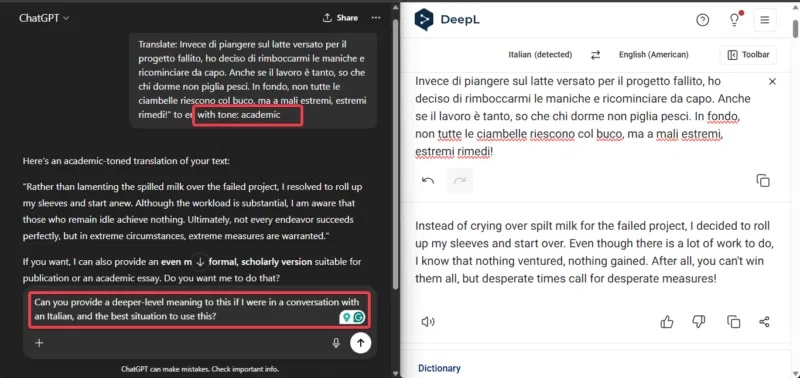 Giao diện tương tác của ChatGPT Translate