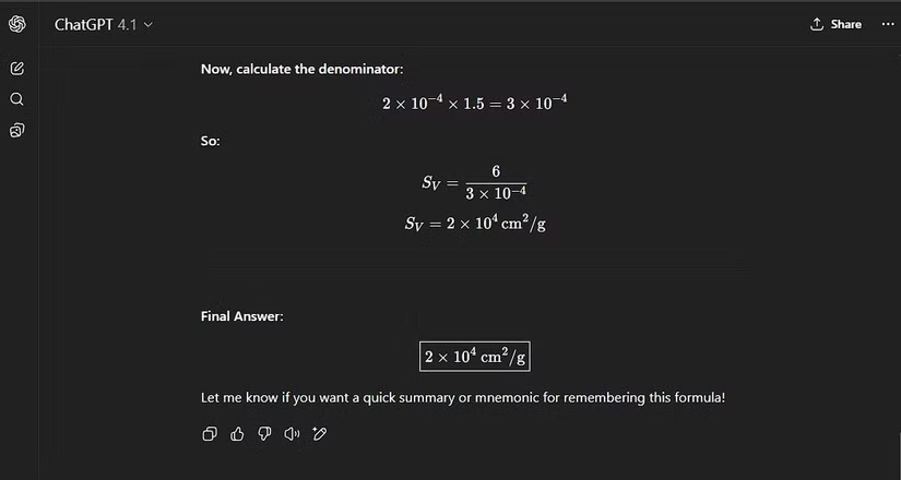 Chế độ Study của ChatGPT đưa ra câu trả lời cuối cùng cho một câu hỏi