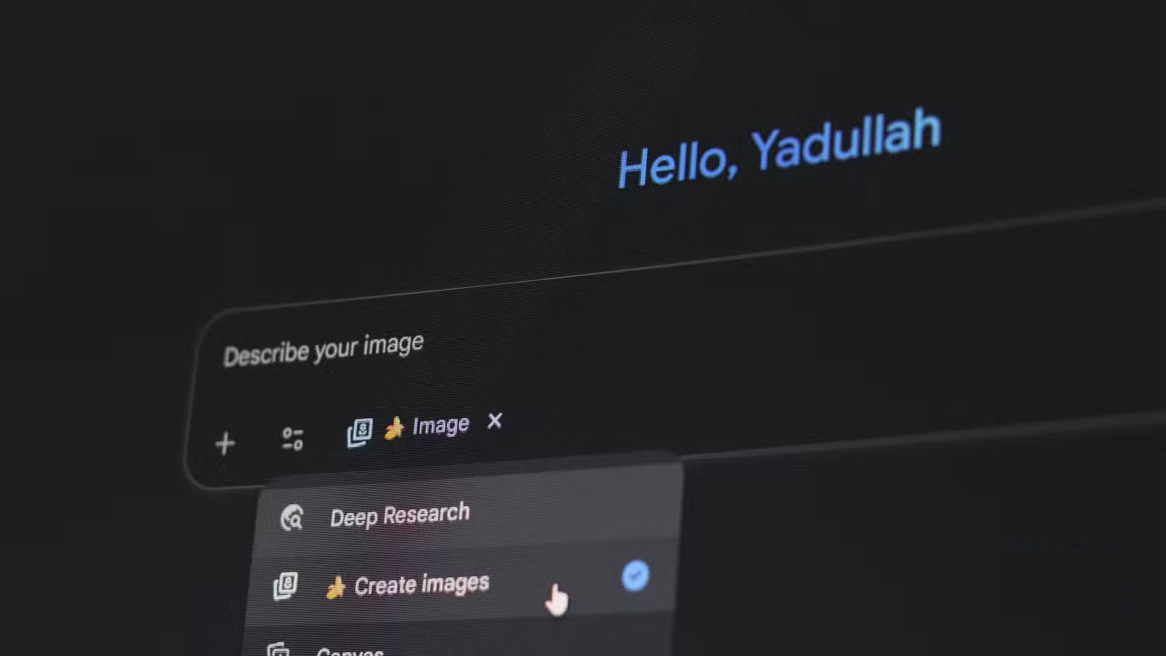 Tùy chọn Create images của Gemini trên ứng dụng web.