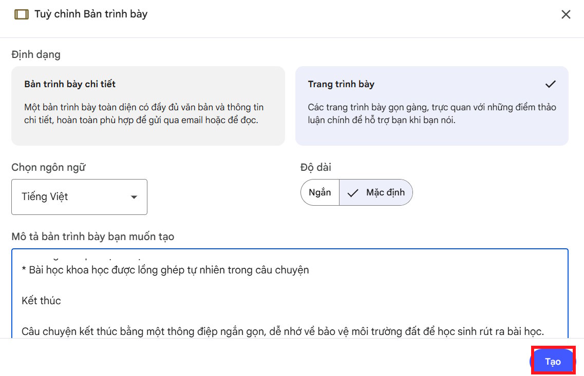 Tạo trang trình bày