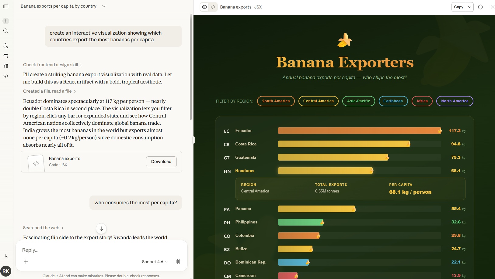 Cửa sổ xem trước tính năng trong Claude với tính năng công cụ phân tích được bật