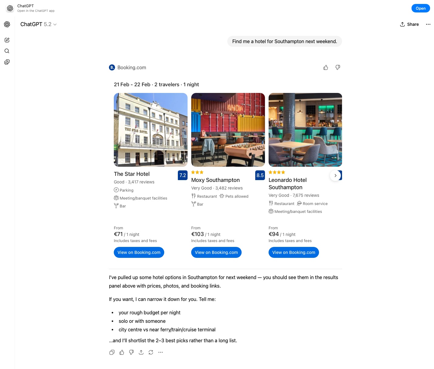 Điều hướng Booking.com trong ChatGPT