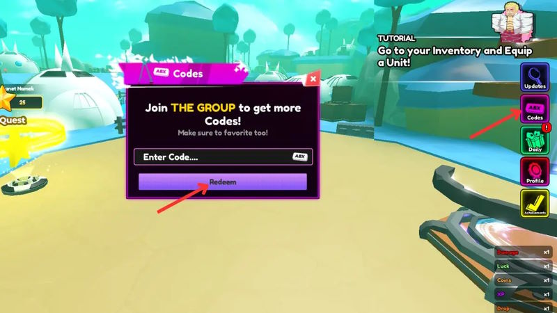 Màn hình đổi code Anime Leveling