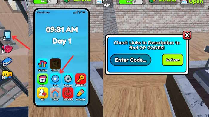 Màn hình đổi code Card Shop Friends
