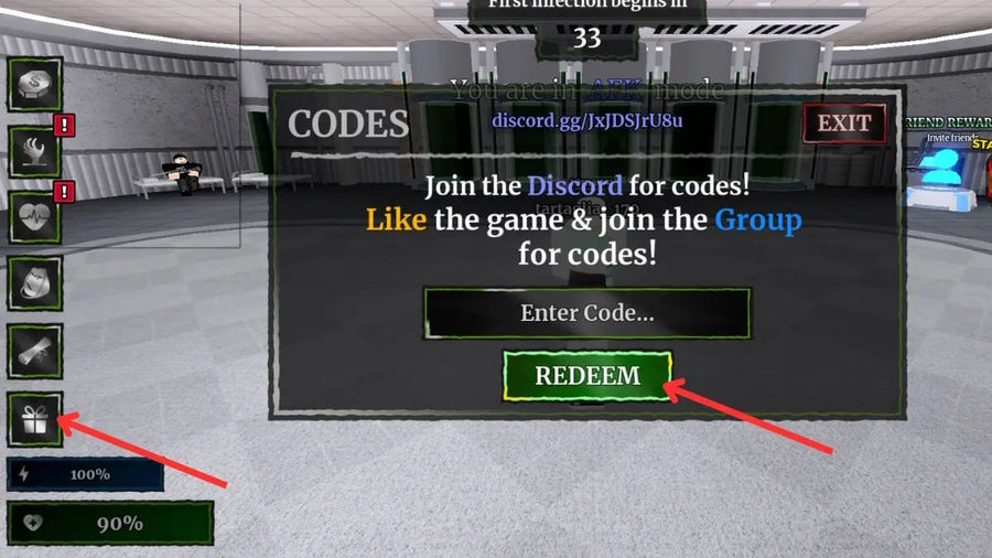 Màn hình nhập code Roblox Plague