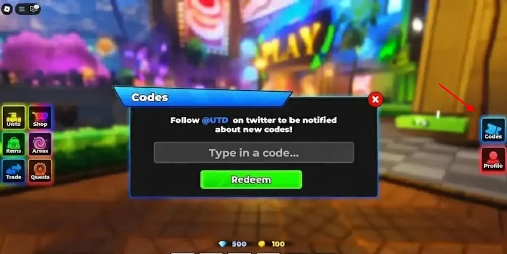 Màn hình đổi code Universal Tower Defense