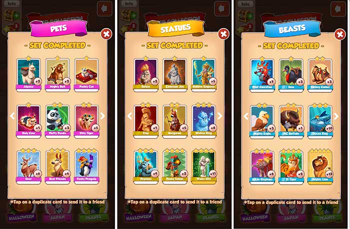 Coin Master có rất nhiều thể loại thẻ bài để người chơi sưu tập