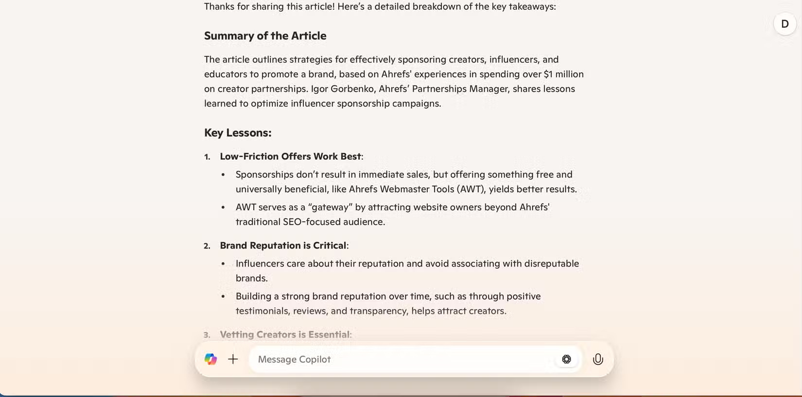 Tóm tắt một bài viết trong Microsoft Copilot