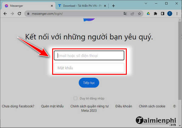 Messenger web tren dien thoai