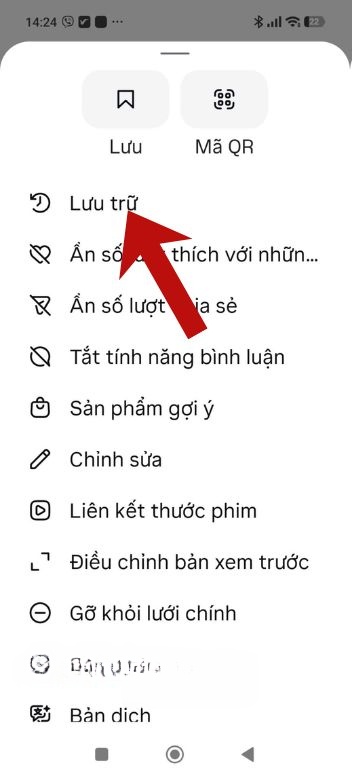 Nhấn vào mục Lưu trữ