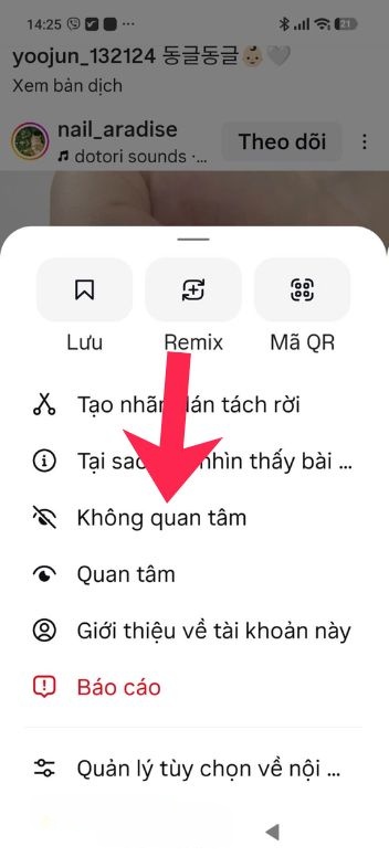 Nhấn vào mục Không quan tâm
