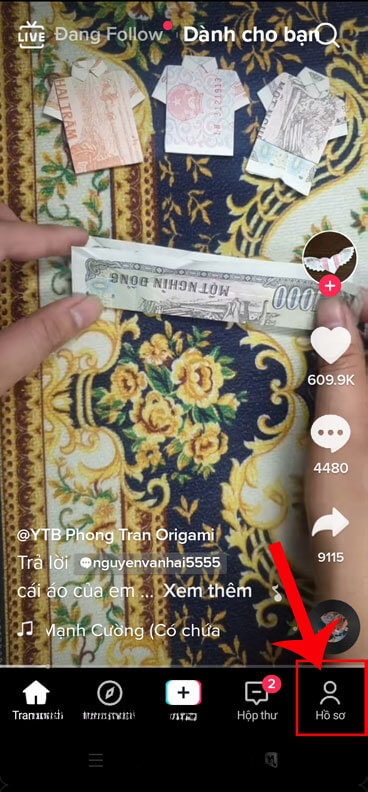 Nhấn vào biểu tượng tài khoản