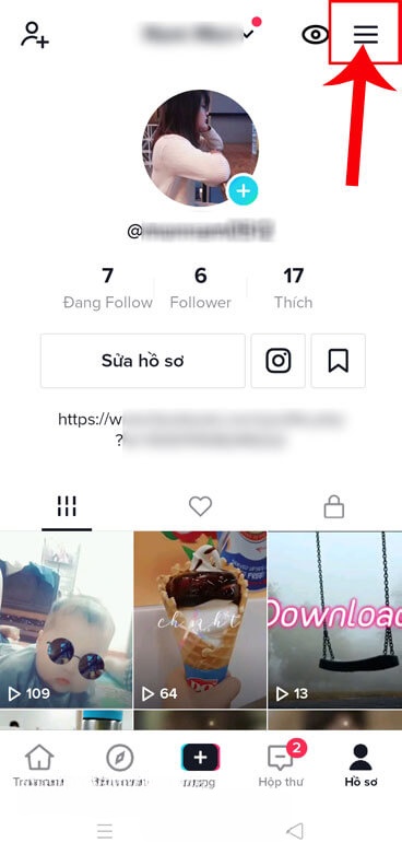 Ấn vào mục ba dấu gạch ngang
