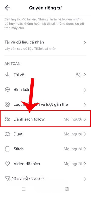 Chạm vào mục Danh sách follow