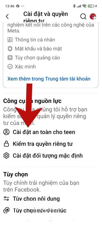 Ấn vào mục Cài đặt an toàn cho teen.