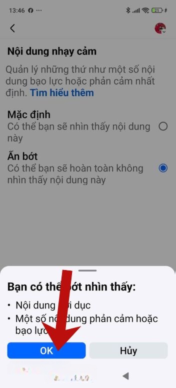 Chạm vào nút OK