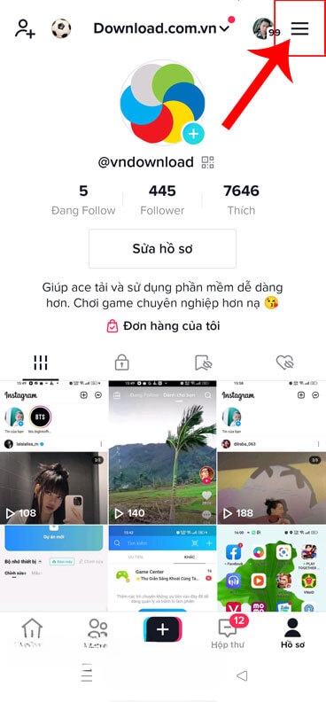 Chạm vào biểu tượng ba dấu gạch ngang