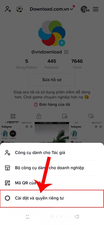 Nhấn vào mục Cài đặt và quyền riêng tư