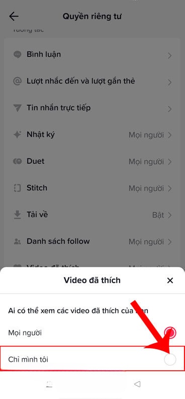 Nhấn vào mục Chỉ mình tôi