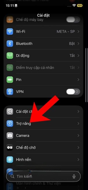 Nhấn vào mục Trợ năng