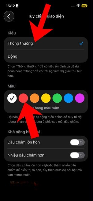 Cài đặt giao diện các chấm chuyển động.