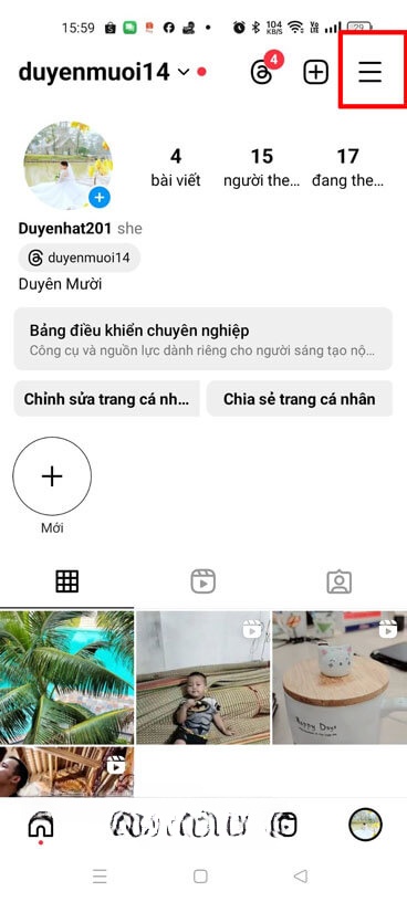 Chạm vào biểu tượng ba dấu gạch ngang