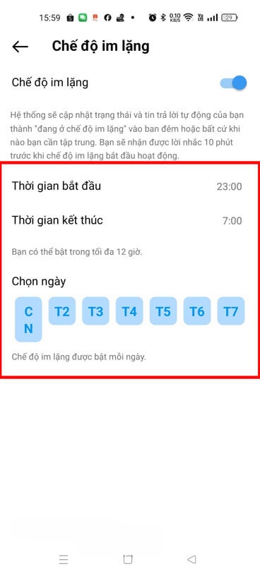 Cài đặt khung thời gian chế độ im lặng