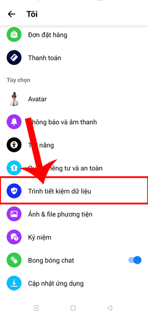 Chạm vào mục Trình tiết kiệm dữ liệu