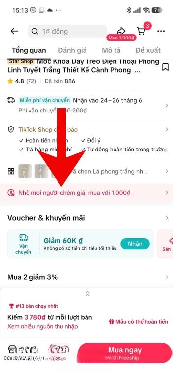 Chạm vào mục Nhờ mọi người chém giá, mua với 1.000đ!