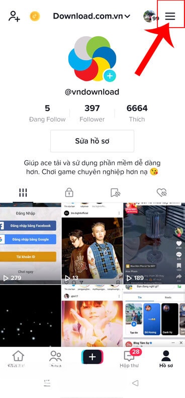 Chạm vào biểu tượng ba dấu gạch ngang