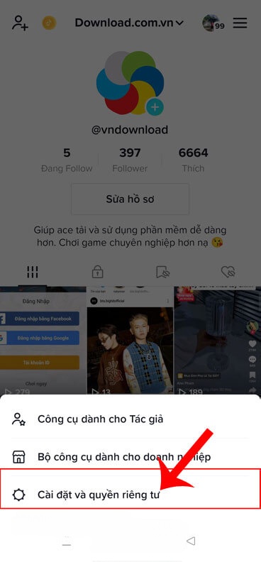 Nhấn vào mục Cài đặt quyền riêng tư