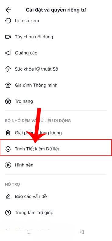 Ấn vào mục Trình tiết kiệm dữ liệu