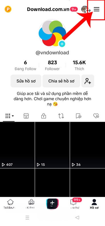 Chạm vào biểu tượng ba dấu gạch ngang