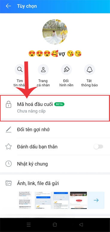 Ấn vào mục Mã hóa đầu cuối